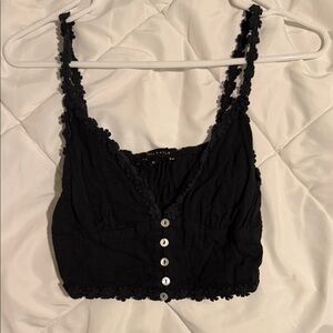 Kendall & Kylie Black Floral Trim Button Crop Top